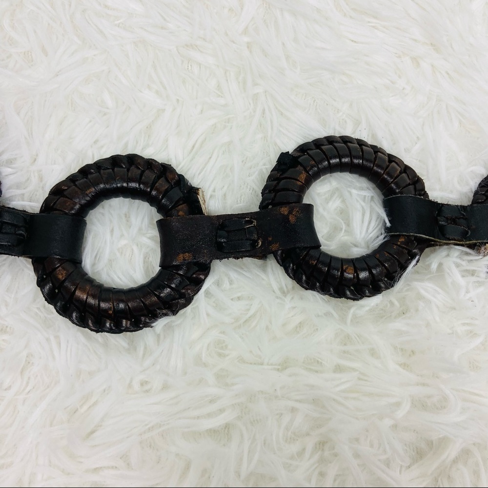 Dark brown faux leather circle tassel tie hippie Y2K belt - Picture 9 of 12